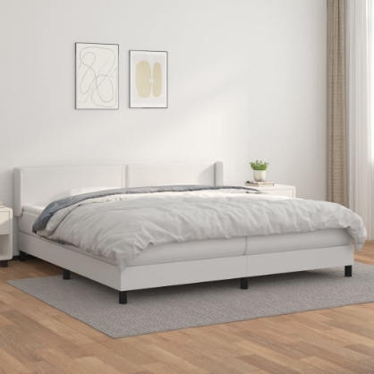 Εικόνα της Κρεβάτι Boxspring με Στρώμα Λευκό 200x200 εκ. Συνθετικό Δέρμα Hobbo