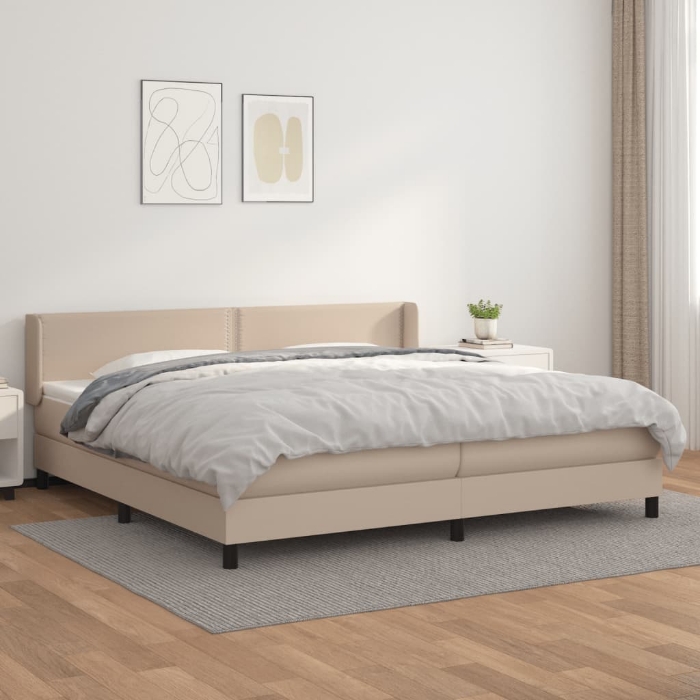 Εικόνα της Κρεβάτι Boxspring με Στρώμα Καπουτσίνο 200x200εκ.από Συνθ.Δέρμα Hobbo