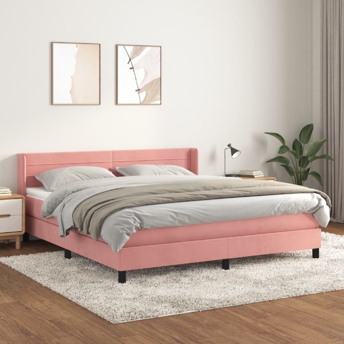 Εικόνα της Κρεβάτι Boxspring με Στρώμα Ροζ 180x200 εκ. Βελούδινο Hobbo