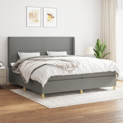 Εικόνα της Κρεβάτι Boxspring με Στρώμα Σκούρο Γκρι 200x200 εκ. Υφασμάτινο Hobbo