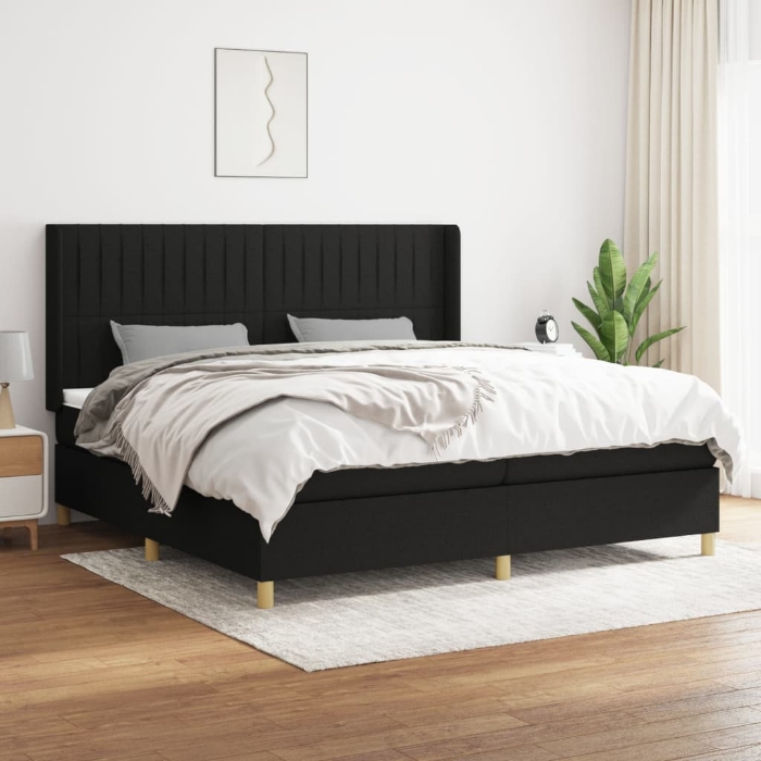 Εικόνα της Κρεβάτι Boxspring με Στρώμα Μαύρο 200x200 εκ. Υφασμάτινο Hobbo