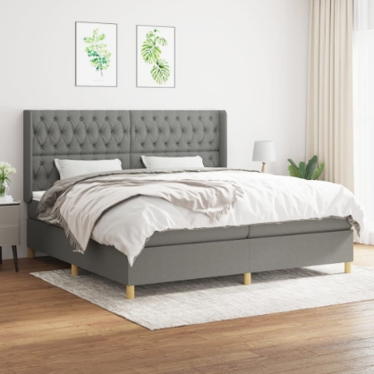 Εικόνα της Κρεβάτι Boxspring με Στρώμα Σκούρο Γκρι 200x200 εκ. Υφασμάτινο Hobbo