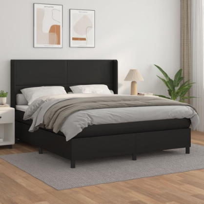 Εικόνα της Κρεβάτι Boxspring με Στρώμα Μαύρο 180x200εκ.από Συνθετικό Δέρμα Hobbo