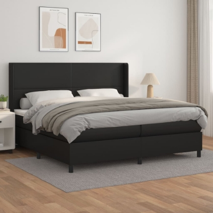 Εικόνα της Κρεβάτι Boxspring με Στρώμα Μαύρο 200x200 εκ. Συνθετικό Δέρμα Hobbo