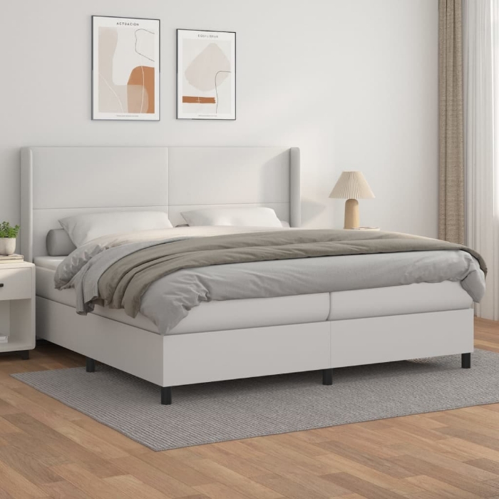 Εικόνα της Κρεβάτι Boxspring με Στρώμα Λευκό 200x200 εκ. Συνθετικό Δέρμα Hobbo