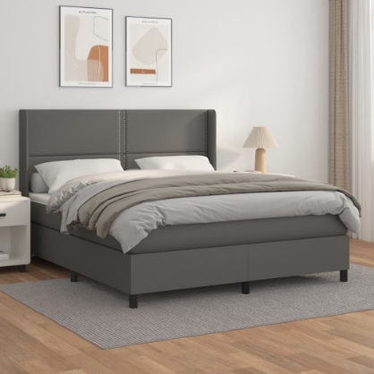 Εικόνα της Κρεβάτι Boxspring με Στρώμα Γκρι 180x200 εκ. Συνθετικό Δέρμα Hobbo