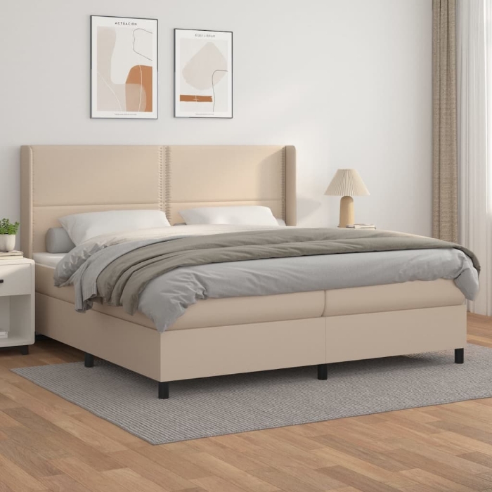 Εικόνα της Κρεβάτι Boxspring με Στρώμα Καπουτσίνο 200x200εκ.από Συνθ.Δέρμα Hobbo