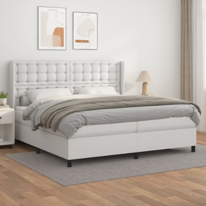 Εικόνα της Κρεβάτι Boxspring με Στρώμα Λευκό 200x200 εκ. Συνθετικό Δέρμα Hobbo