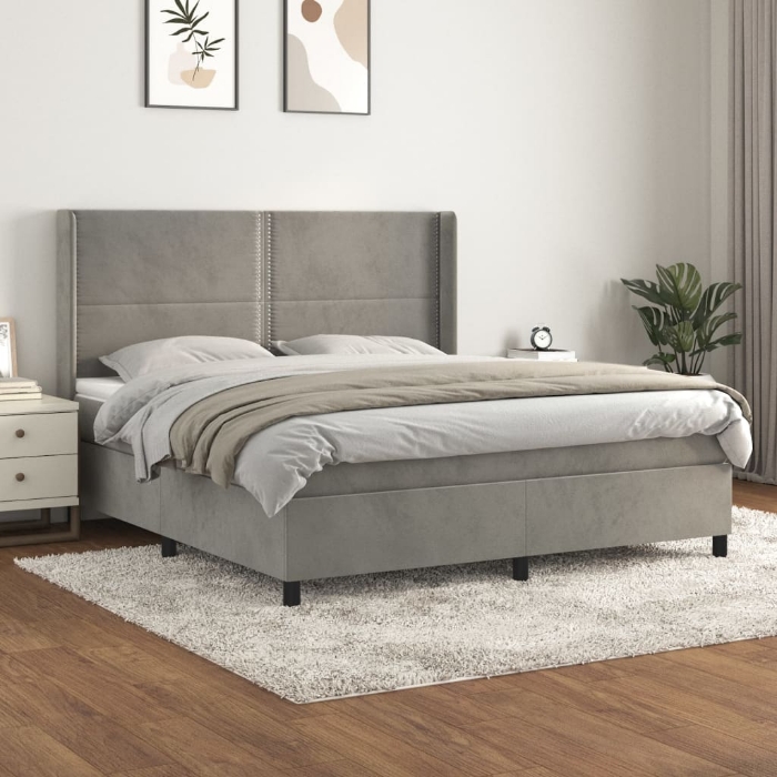 Εικόνα της Κρεβάτι Boxspring με Στρώμα Ανοιχτό Γκρι 180x200 εκ. Βελούδινο Hobbo