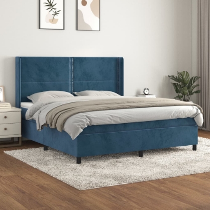 Εικόνα της Κρεβάτι Boxspring με Στρώμα Σκούρο Μπλε 180x200 εκ. Βελούδινο Hobbo