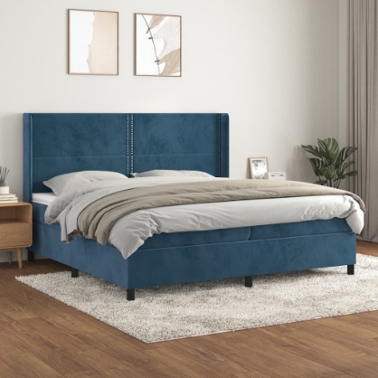 Εικόνα της Κρεβάτι Boxspring με Στρώμα Σκούρο Μπλε 200x200 εκ. Βελούδινο Hobbo