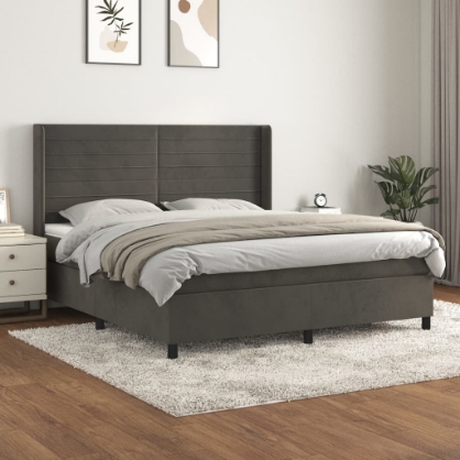 Εικόνα της Κρεβάτι Boxspring με Στρώμα Σκούρο Γκρι 180x200 εκ. Βελούδινο Hobbo