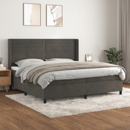 Εικόνα της Κρεβάτι Boxspring με Στρώμα Σκούρο Γκρι 200x200 εκ. Βελούδινο Hobbo