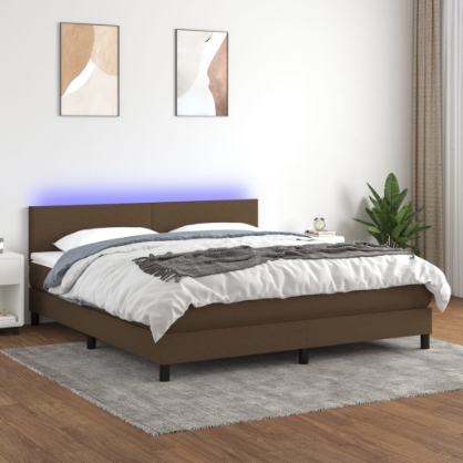 Εικόνα της Κρεβάτι Boxspring με Στρώμα & LED Σκ.Καφέ 180x200εκ. Υφασμάτινο Hobbo