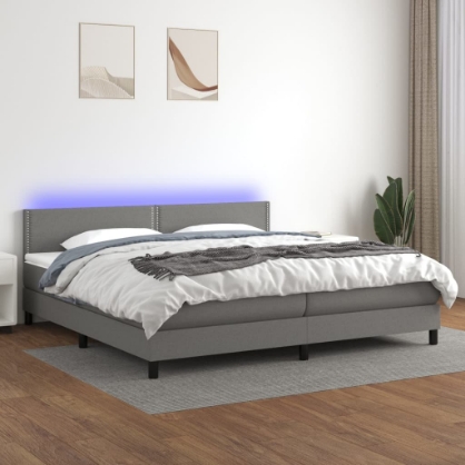 Εικόνα της Κρεβάτι Boxspring με Στρώμα & LED Σκ.Γκρι 200x200εκ. Υφασμάτινο Hobbo