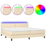 Εικόνα της Κρεβάτι Boxspring με Στρώμα & LED Κρεμ 200x200 εκ. Υφασμάτινο Hobbo