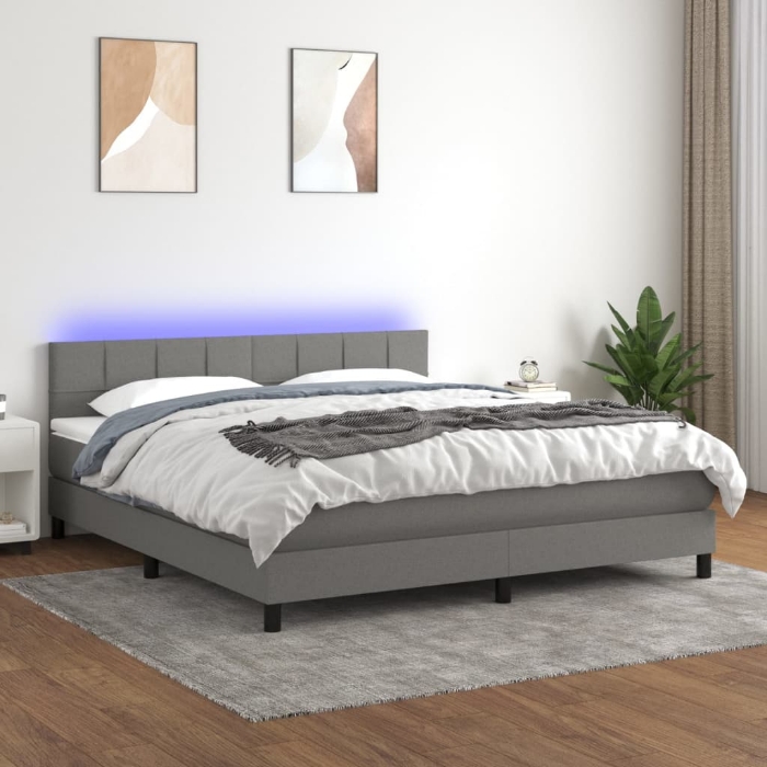 Εικόνα της Κρεβάτι Boxspring με Στρώμα & LED Σκ.Γκρι 180x200 εκ Υφασμάτινο Hobbo