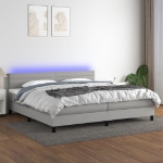 Εικόνα της Κρεβάτι Boxspring με Στρώμα & LED Αν.Γκρι 200x200εκ. Υφασμάτινο Hobbo