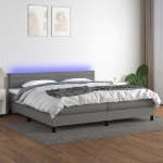 Εικόνα της Κρεβάτι Boxspring με Στρώμα & LED Σκ.Γκρι 200x200εκ. Υφασμάτινο Hobbo