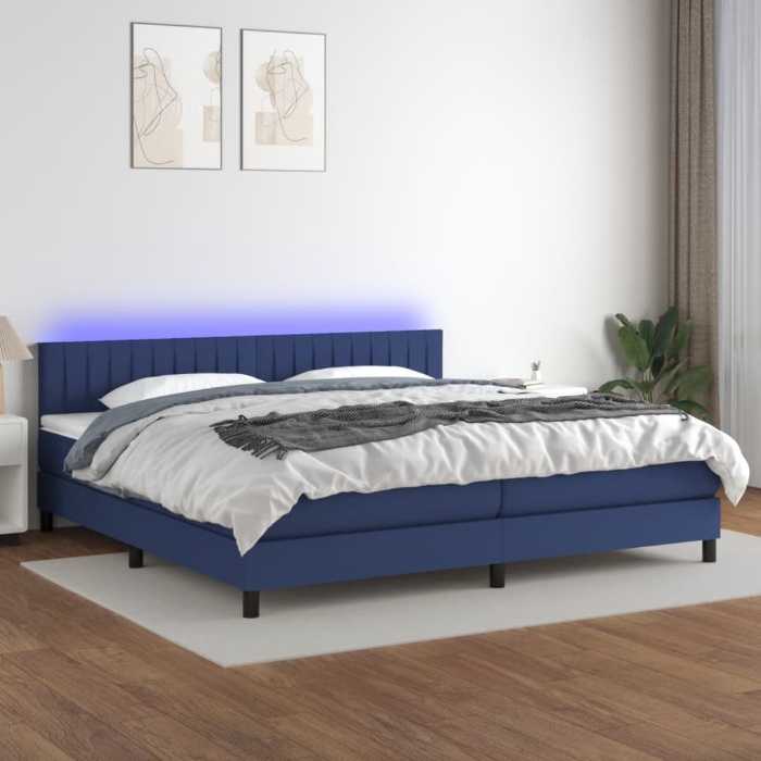 Εικόνα της Κρεβάτι Boxspring με Στρώμα & LED Μπλε 200x200 εκ. Υφασμάτινο Hobbo