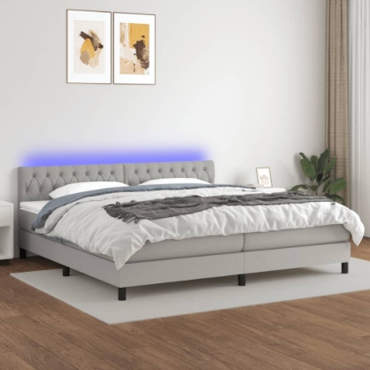 Εικόνα της Κρεβάτι Boxspring με Στρώμα & LED Αν.Γκρι 200x200εκ. Υφασμάτινο Hobbo