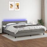 Εικόνα της Κρεβάτι Boxspring με Στρώμα & LED Σκ.Γκρι 200x200εκ. Υφασμάτινο Hobbo