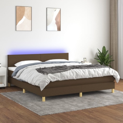 Εικόνα της Κρεβάτι Boxspring με Στρώμα & LED Σκ.Καφέ 180x200εκ. Υφασμάτινο Hobbo