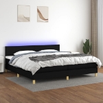 Εικόνα της Κρεβάτι Boxspring με Στρώμα & LED Μαύρο 200x200 εκ. Υφασμάτινο Hobbo