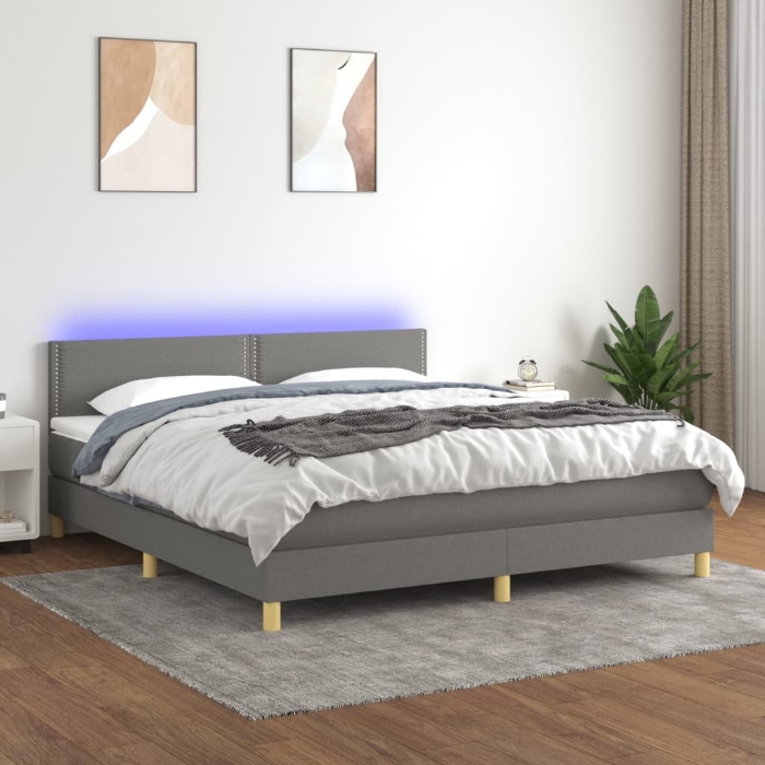 Εικόνα της Κρεβάτι Boxspring με Στρώμα & LED Σκ.Γκρι 180x200 εκ Υφασμάτινο Hobbo