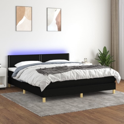 Εικόνα της Κρεβάτι Boxspring με Στρώμα & LED Μαύρο 180x200 εκ. Υφασμάτινο Hobbo