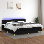 Εικόνα της Κρεβάτι Boxspring με Στρώμα & LED Μαύρο 200x200 εκ. Υφασμάτινο Hobbo