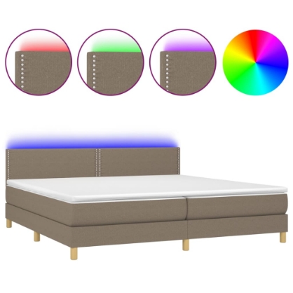 Εικόνα της Κρεβάτι Boxspring με Στρώμα & LED Taupe 200x200 εκ. Υφασμάτινο Hobbo