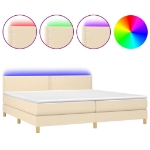 Εικόνα της Κρεβάτι Boxspring με Στρώμα & LED Κρεμ 200x200 εκ. Υφασμάτινο Hobbo