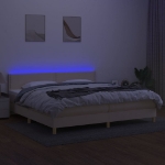 Εικόνα της Κρεβάτι Boxspring με Στρώμα & LED Κρεμ 200x200 εκ. Υφασμάτινο Hobbo