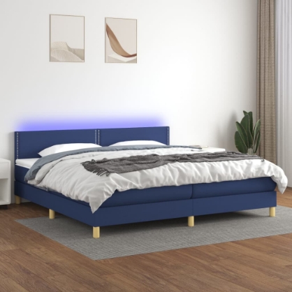 Εικόνα της Κρεβάτι Boxspring με Στρώμα & LED Μπλε 200x200 εκ. Υφασμάτινο Hobbo