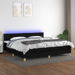 Εικόνα της Κρεβάτι Boxspring με Στρώμα & LED Μαύρο 200x200 εκ. Υφασμάτινο Hobbo