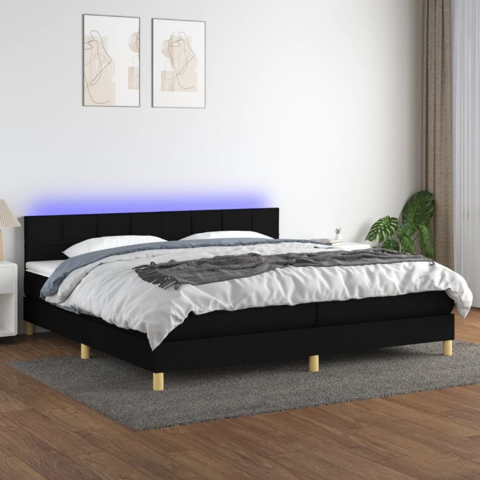 Εικόνα της Κρεβάτι Boxspring με Στρώμα & LED Μαύρο 200x200 εκ. Υφασμάτινο Hobbo