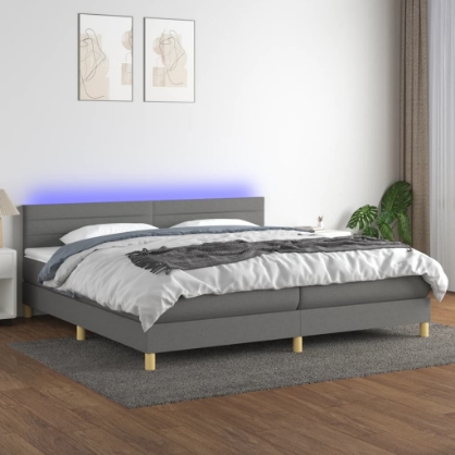 Εικόνα της Κρεβάτι Boxspring με Στρώμα & LED Σκ.Γκρι 200x200εκ. Υφασμάτινο Hobbo