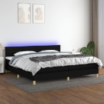 Εικόνα της Κρεβάτι Boxspring με Στρώμα & LED Μαύρο 200x200 εκ. Υφασμάτινο Hobbo