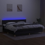 Εικόνα της Κρεβάτι Boxspring με Στρώμα & LED Μαύρο 200x200 εκ. Υφασμάτινο Hobbo