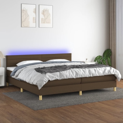 Εικόνα της Κρεβάτι Boxspring με Στρώμα & LED Σκ.Καφέ 200x200 εκ Υφασμάτινο Hobbo