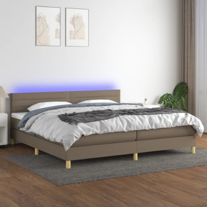 Εικόνα της Κρεβάτι Boxspring με Στρώμα & LED Taupe 200x200 εκ. Υφασμάτινο Hobbo