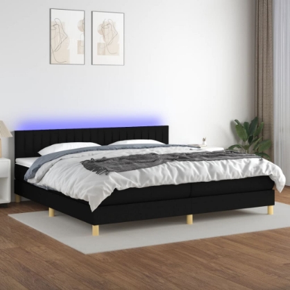 Εικόνα της Κρεβάτι Boxspring με Στρώμα & LED Μαύρο 200x200 εκ. Υφασμάτινο Hobbo