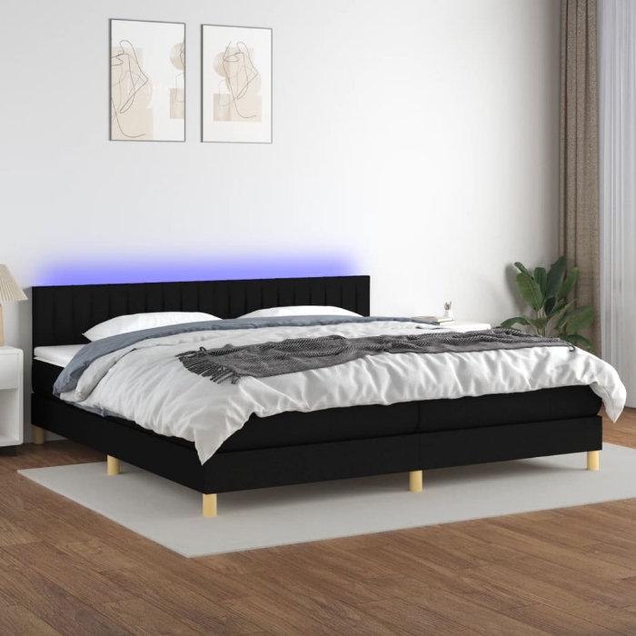 Εικόνα της Κρεβάτι Boxspring με Στρώμα & LED Μαύρο 200x200 εκ. Υφασμάτινο Hobbo