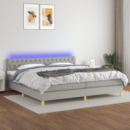 Εικόνα της Κρεβάτι Boxspring με Στρώμα & LED Αν.Γκρι 200x200εκ. Υφασμάτινο Hobbo