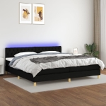 Εικόνα της Κρεβάτι Boxspring με Στρώμα & LED Μαύρο 200x200 εκ. Υφασμάτινο Hobbo