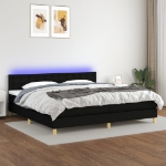 Εικόνα της Κρεβάτι Boxspring με Στρώμα & LED Μαύρο 200x200 εκ. Υφασμάτινο Hobbo