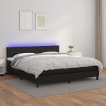 Εικόνα της Κρεβάτι Boxspring με Στρώμα & LED Μαύρο 180x200 εκ. Συνθ. Δέρμα Hobbo