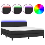 Εικόνα της Κρεβάτι Boxspring με Στρώμα & LED Μαύρο 180x200 εκ. Συνθ. Δέρμα Hobbo