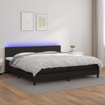 Εικόνα της Κρεβάτι Boxspring με Στρώμα & LED Μαύρο 200x200 εκ. Συνθ. Δέρμα Hobbo